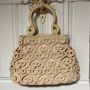 Boho Scroll Design Woven Top Handle Purse